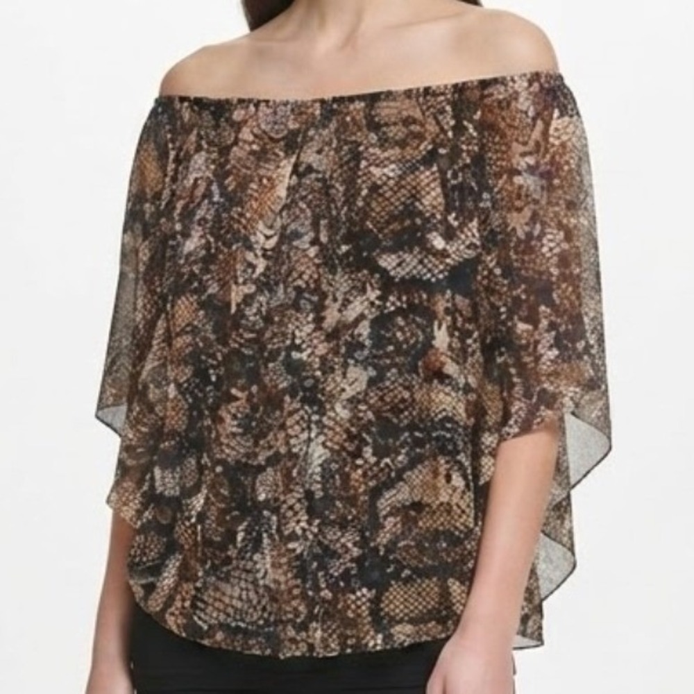 New York & Company Snakeskin Top Med Brown Layered Poncho Mob Wife Glam Party